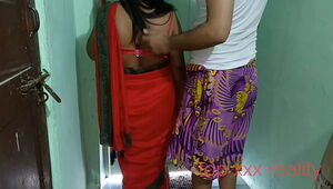 Indian step brother & sister XXX fuck red saree after husband going work XXX